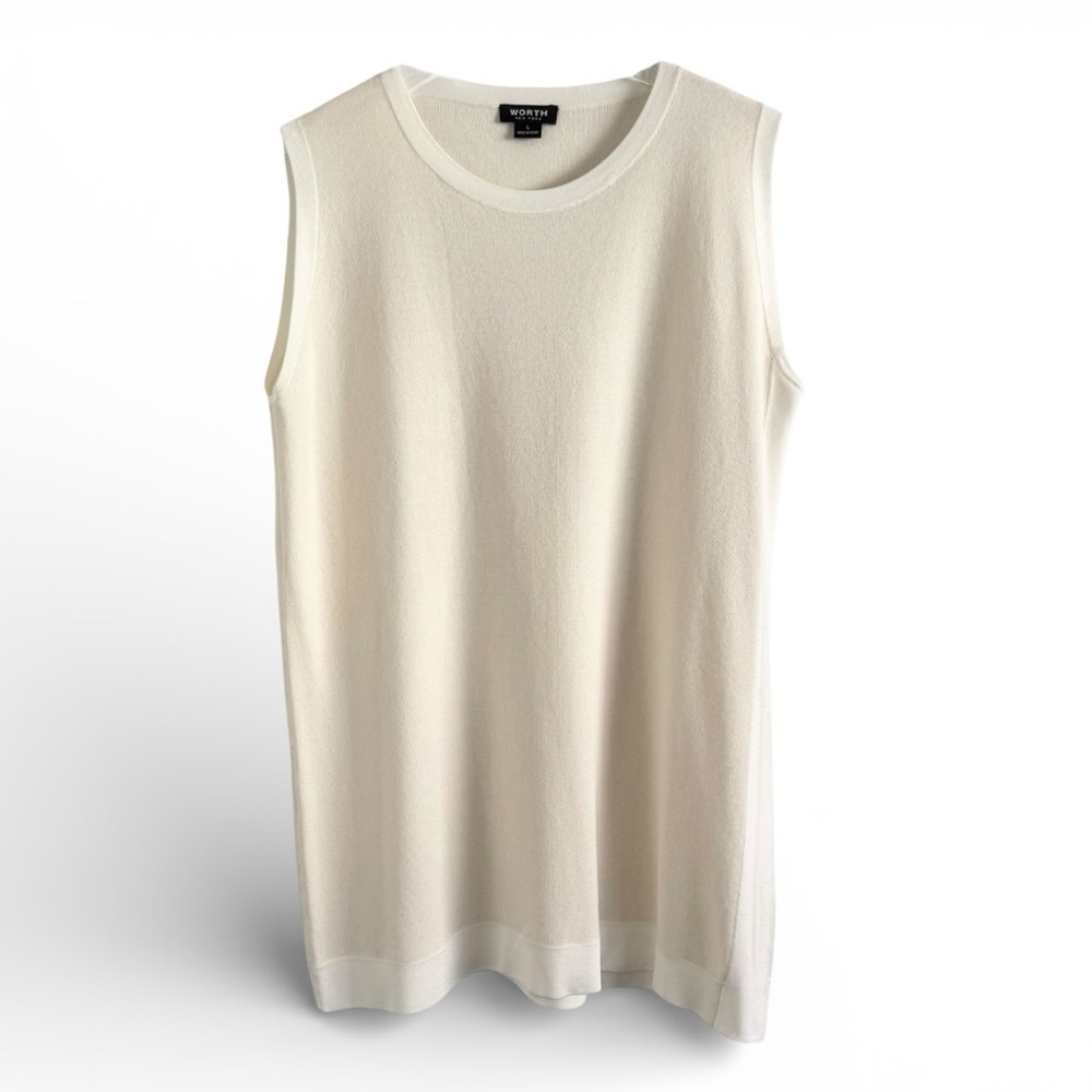 WORTH CREAMY WOOL BLEND SILK SHELL OFFICE CAREER BUSINESS TOP SZ L - Picture 5 of 6